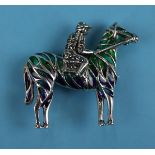 Silver & enamel horse & jockey brooch