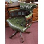 Green leather button-back office swivel chair