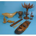Collection of woodenware to include interesting animated flower