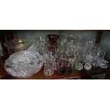 Large collection of glass to include decanters, 1 being a silver collared example