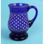 Hand painted cobalt blue glass mug signed W - Bristol interest