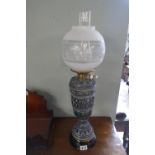 Late 1800's German Westerwald salt glazed kerosene lamp together with electrical converter