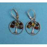 Pair of silver & amber earrings