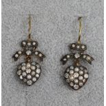 Pair of pearl & diamond heart earrings