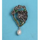 Silver & enamel Art Nouveau style brooch
