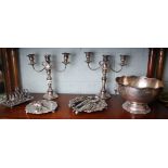 Collection of silver plate to include pair of candelabra