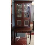 Antique mahogany writing cabinet with Anglo-Indian carved panels - Approx W: 77cm D: 50cm H: 186cm