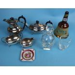 Collectables to include silver plate tea service and decanters