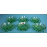 Set of six Art Deco glass desert bowls and plates