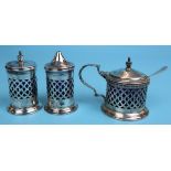 Blue lined hallmarked silver condiment set