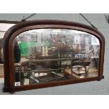 Antique inlaid overmantle mirror