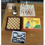 Collection of games to include chess set with carved stone pieces & 5 marble orbs