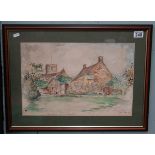 Interesting watercolour of Church Cottage, Illmington signed Jago Stone 1970