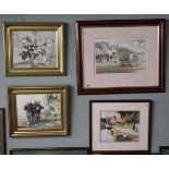 4 watercolours by same artist, indistinct signature
