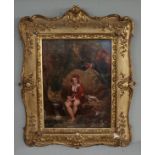 Interesting oil painting under glass in ornate gilt frame - Approx image size 33cm x 24cm