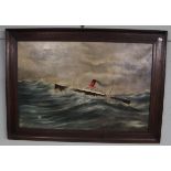 Interesting antique oil on board of ship in stormy seas by E Pratt - Approx image size 75cm x 50cm
