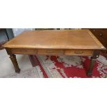 Antique oak & leather topped library table - Approx L: 183cm W: 104cm H: 76cm