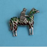 Silver & enamel horse & jockey brooch