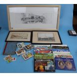 Collectables to include interesting farmyard pencil sketch and tea cards