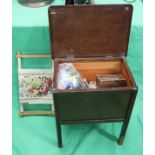 Oak sewing box and contents