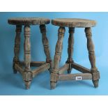 Pair of rustic oak stools