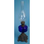 Interesting Victorian oil lamp with cobalt blue glass reservoir