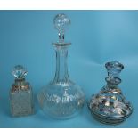 3 decanters to include small silver collared example