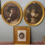 Pair of Victorian portraits in oval gilt frames & another