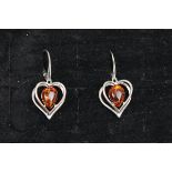 Pair of silver & amber earrings