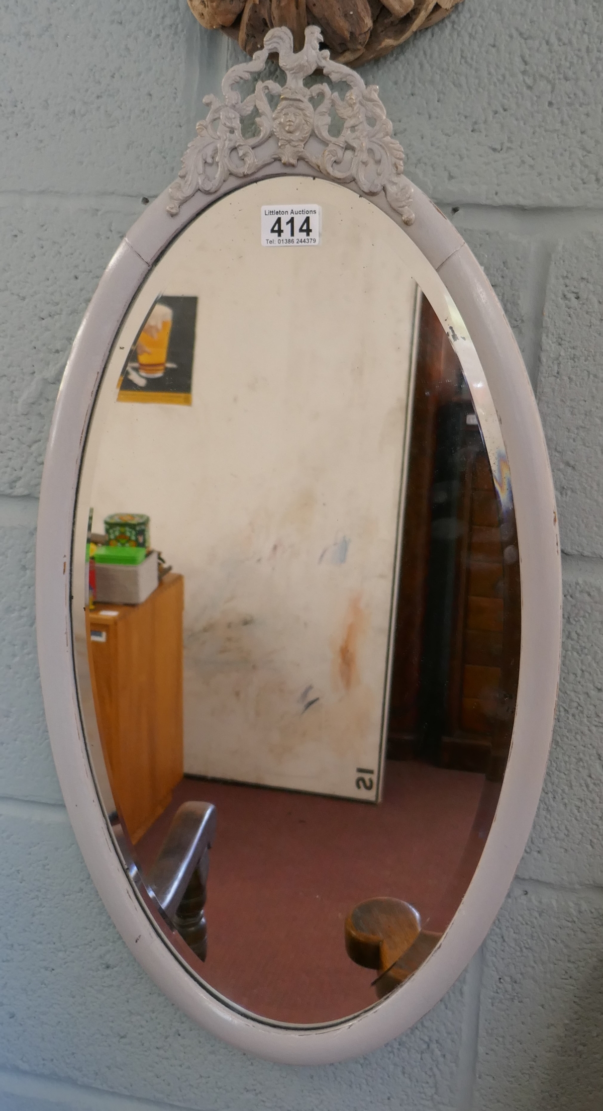 Oval decorative bevelled glass mirror - Approx H: 70cm