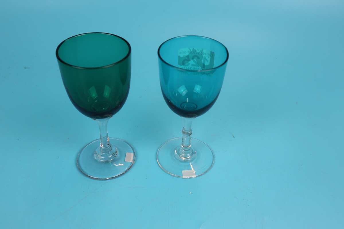 2 antique green wine glasses