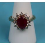 18ct gold ruby & diamond cluster ring