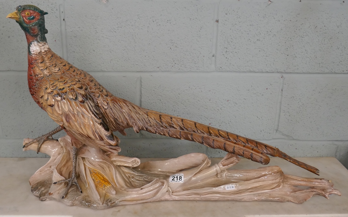 Large antique ceramic pheasant A/F - Approx L: 88cm