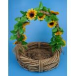 Wicker basket adorned with sunflowers