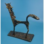 Contemporary bronze stylised horse figure marked Yves Lohe - Approx H: 24cm