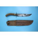 Early Solingen Rich A Herder German bone handled hunting knife in leather sheath - Approx blade