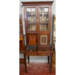 Antique mahogany writing cabinet with bevelled glass and Anglo-Indian carved panels - Approx H: