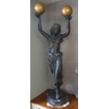 Large bronzed lady lamp figure - Approx H: 152cm