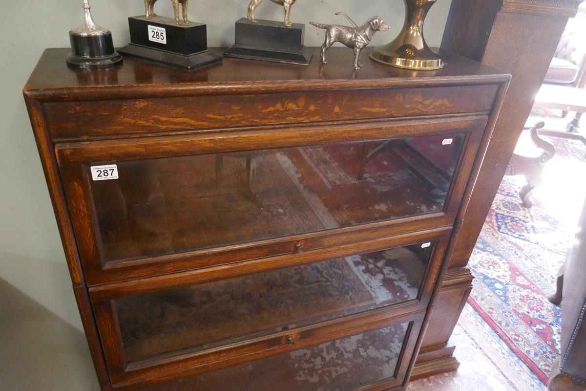 Oak 3 tier globe Wernicke style bookcase - Image 3 of 5