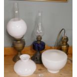 Oil lamps to include cobalt blue example