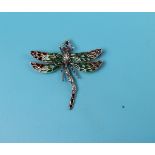 Silver & plique-à-jour enamel dragonfly brooch