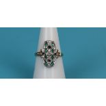 18ct gold Deco style sapphire, emerald & diamond ring