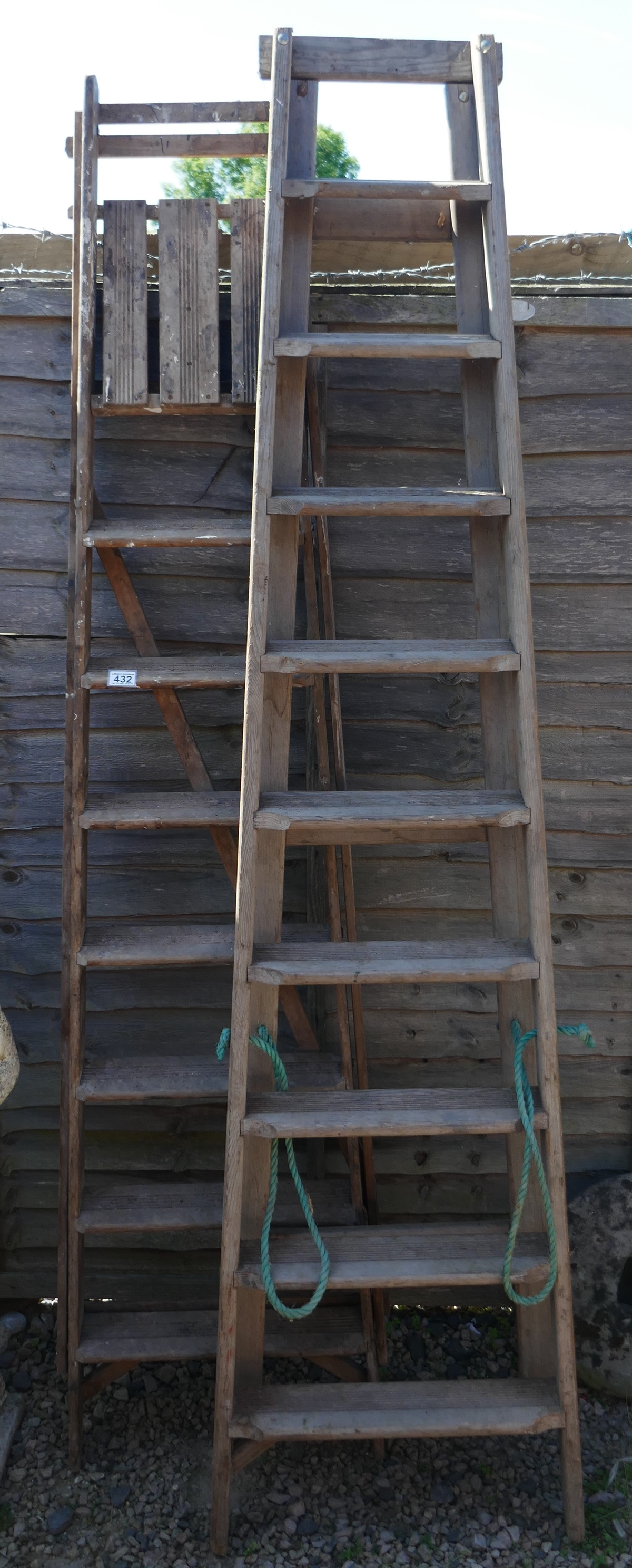 2 sets of vintage wooden step ladders