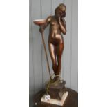 Large bronzed lamp on marble base A/F