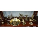 Collection of metalware to include mostly brass and 2 contemporary figures