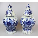 Pair of antique Delft P.F. Vreeswijk signed blue & white lidded urns circa 1916 - Approx height:37cm