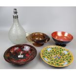 Moorcroft bowl A/F, glass lamp & other ceramics
