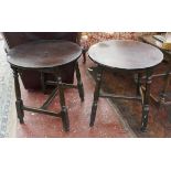 Pair of oak round pub tables