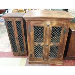 Duo of metal fronted Sheesham wood cabinets