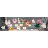 Shelf of cruet sets, pill boxes etc